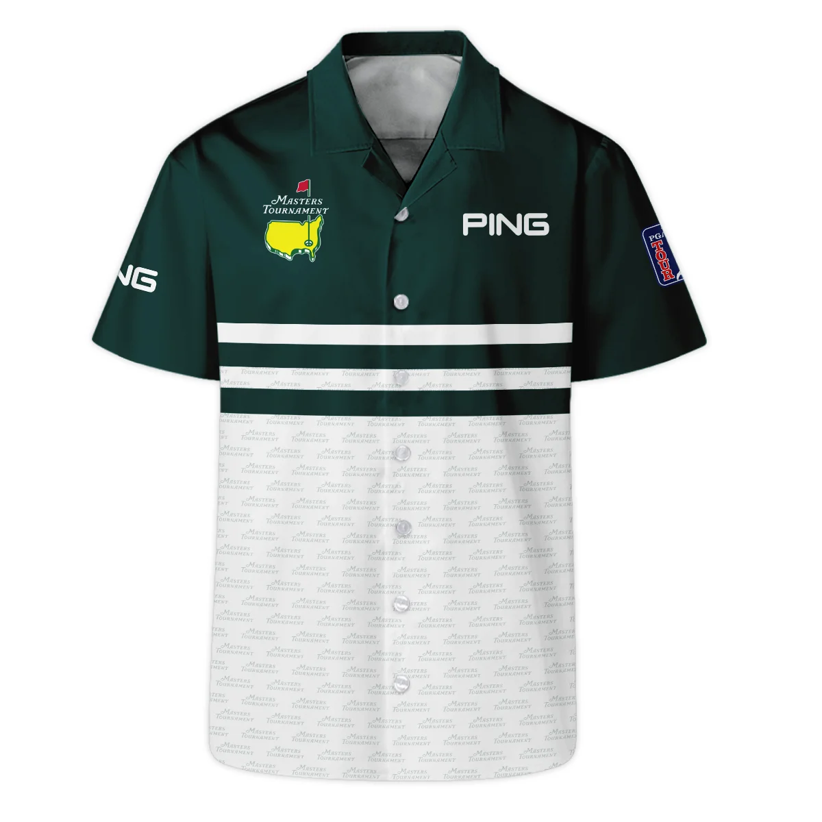 Dark Green Mix White With Logo Pattern Masters Tournament Ping Hawaiian Shirt Style Classic Oversized Hawaiian Shirt