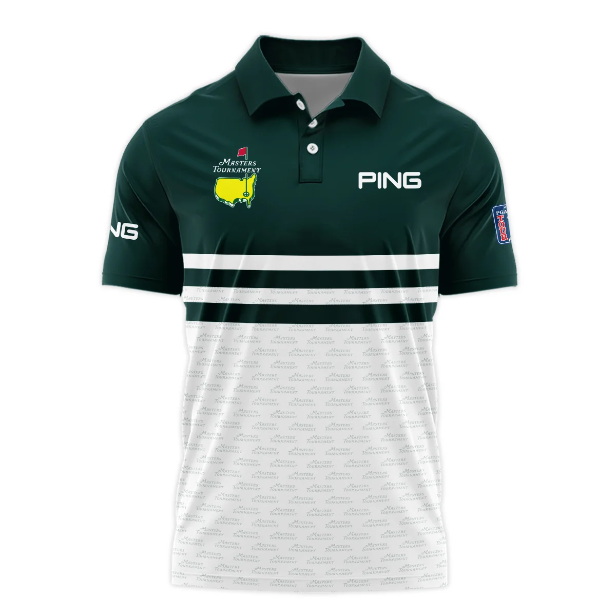Dark Green Mix White With Logo Pattern Masters Tournament Ping Long Polo Shirt Style Classic Long Polo Shirt For Men