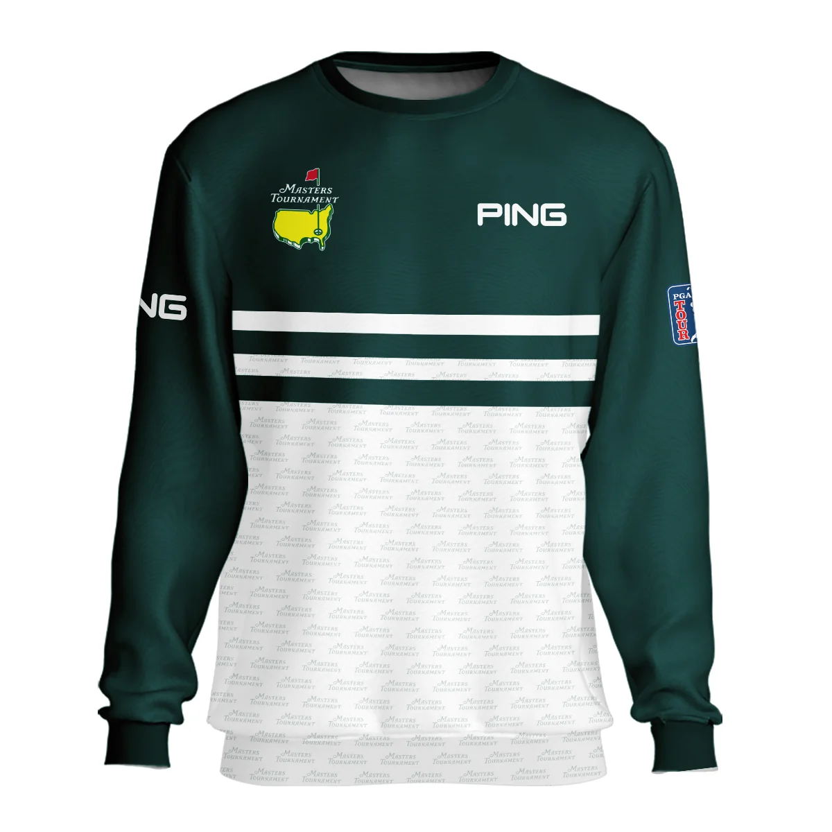 Dark Green Mix White With Logo Pattern Masters Tournament Ping Long Polo Shirt Style Classic Long Polo Shirt For Men