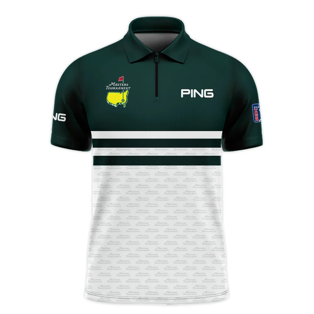 Dark Green Mix White With Logo Pattern Masters Tournament Ping Vneck Long Polo Shirt Style Classic Long Polo Shirt For Men