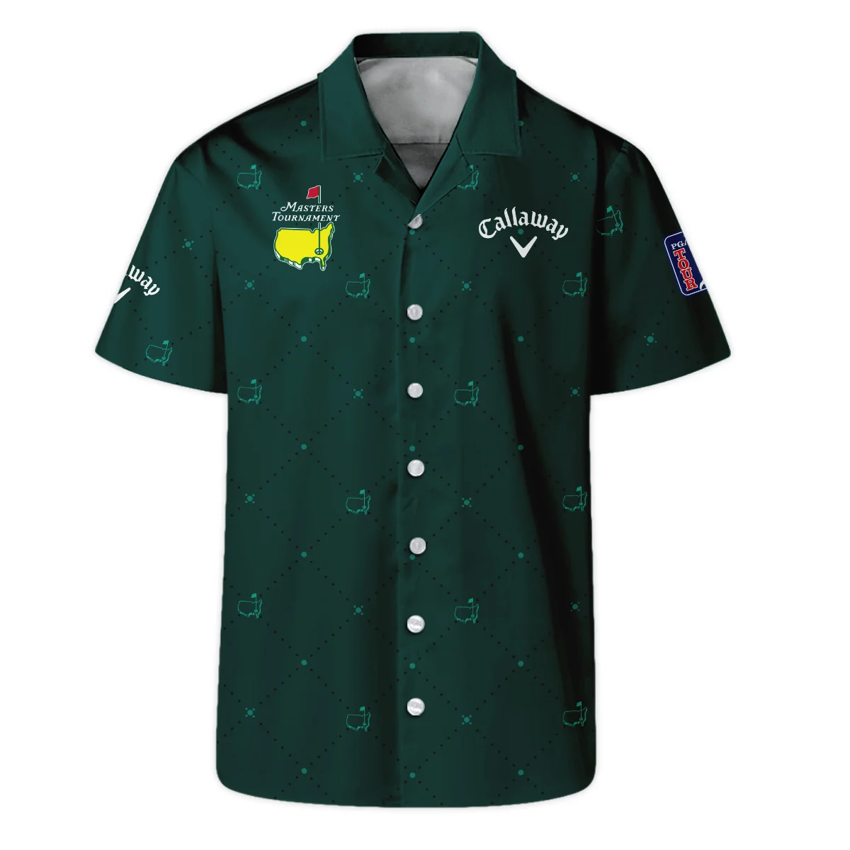 Dark Green Pattern In Retro Style With Logo Masters Tournament Callaway Vneck Long Polo Shirt Style Classic Long Polo Shirt For Men