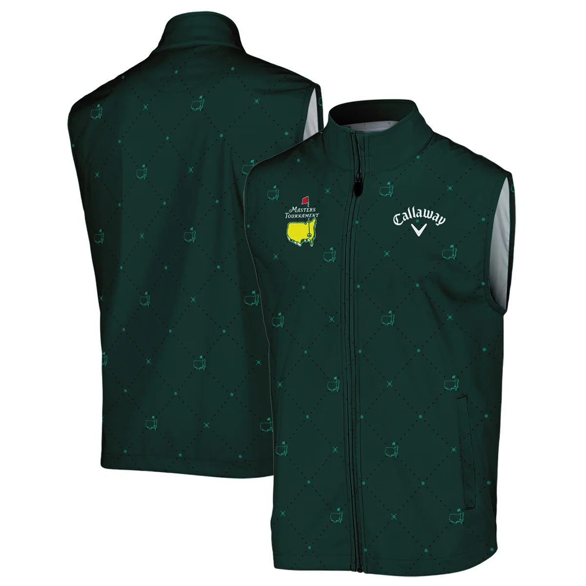 Dark Green Pattern In Retro Style With Logo Masters Tournament Callaway Vneck Long Polo Shirt Style Classic Long Polo Shirt For Men