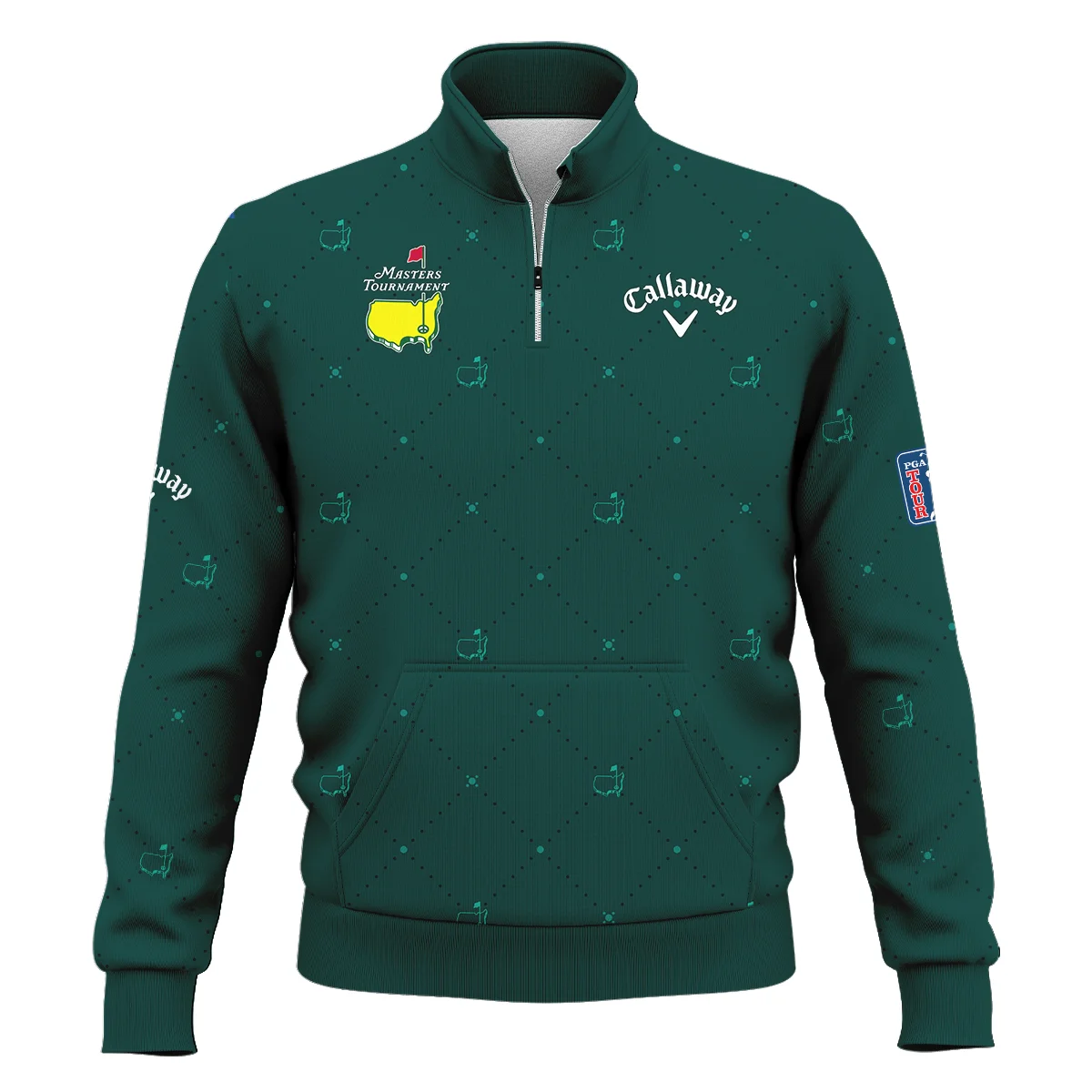 Dark Green Pattern In Retro Style With Logo Masters Tournament Callaway Style Classic Quarter Zipped Sweatshirt