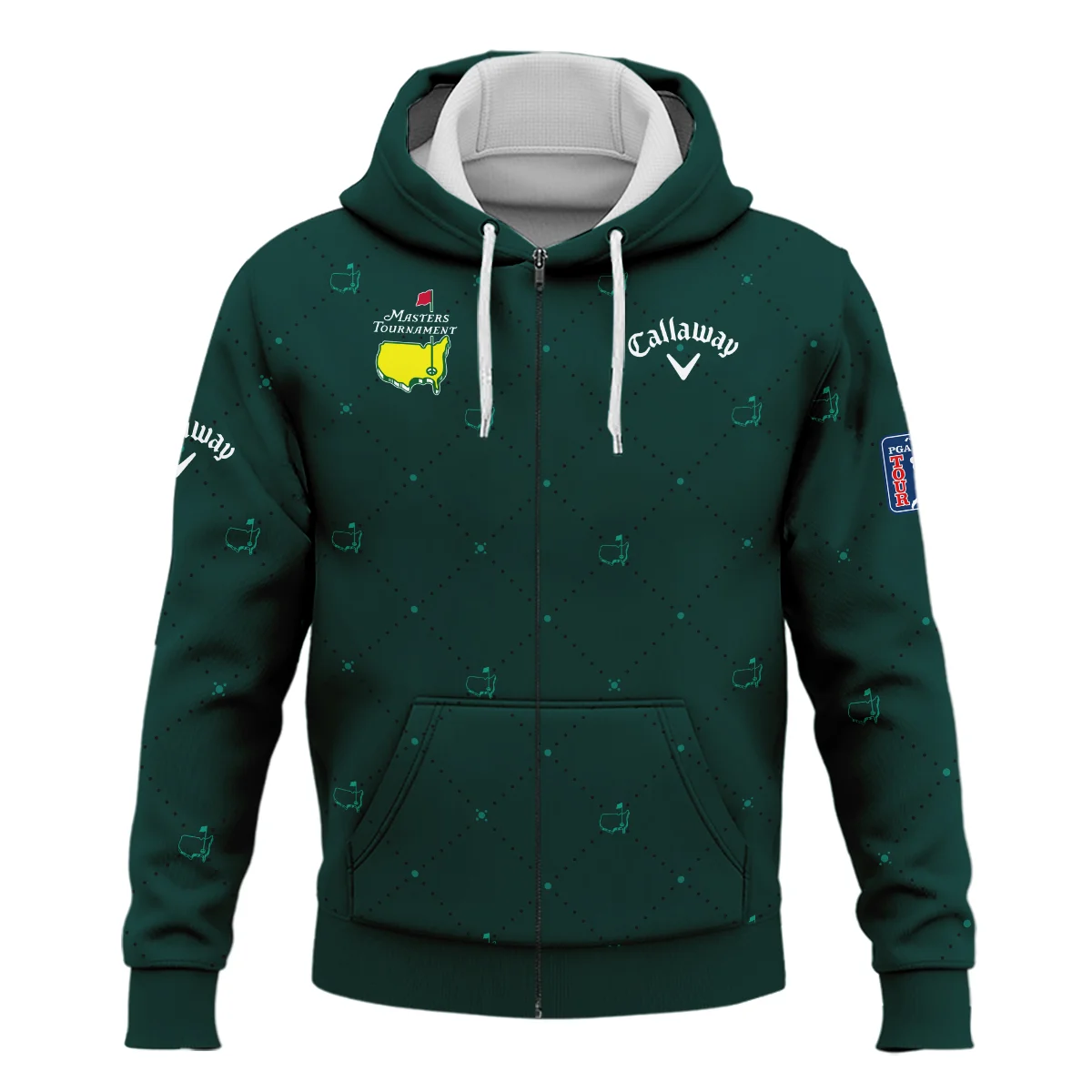 Dark Green Pattern In Retro Style With Logo Masters Tournament Callaway Zipper Hoodie Shirt Style Classic Zipper Hoodie Shirt