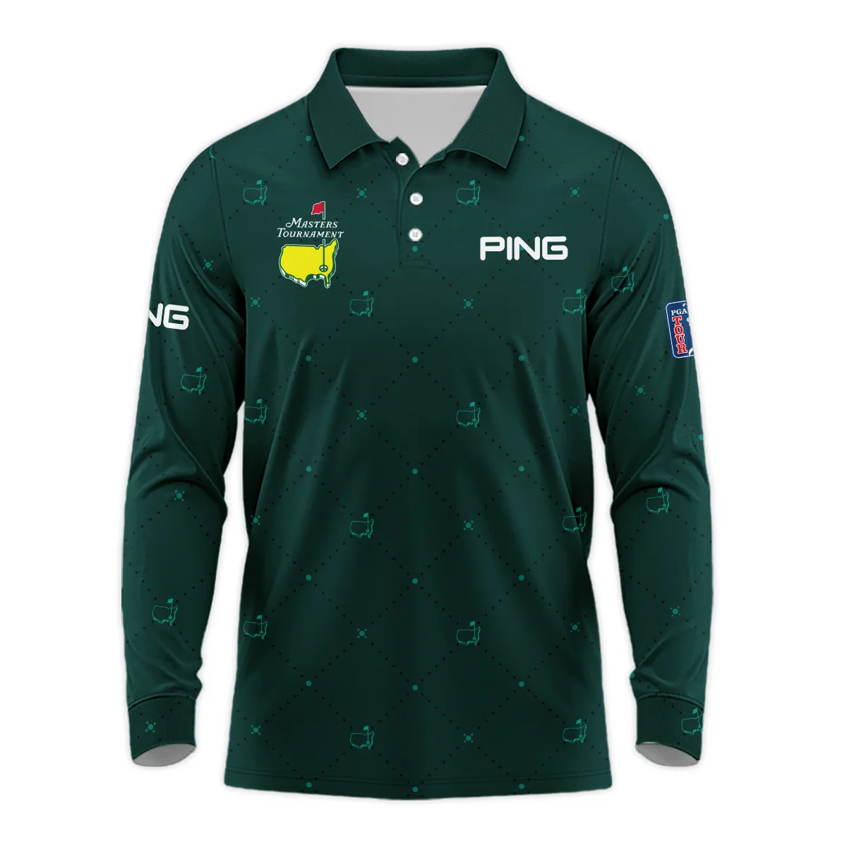 Dark Green Pattern In Retro Style With Logo Masters Tournament Ping Long Polo Shirt Style Classic Long Polo Shirt For Men