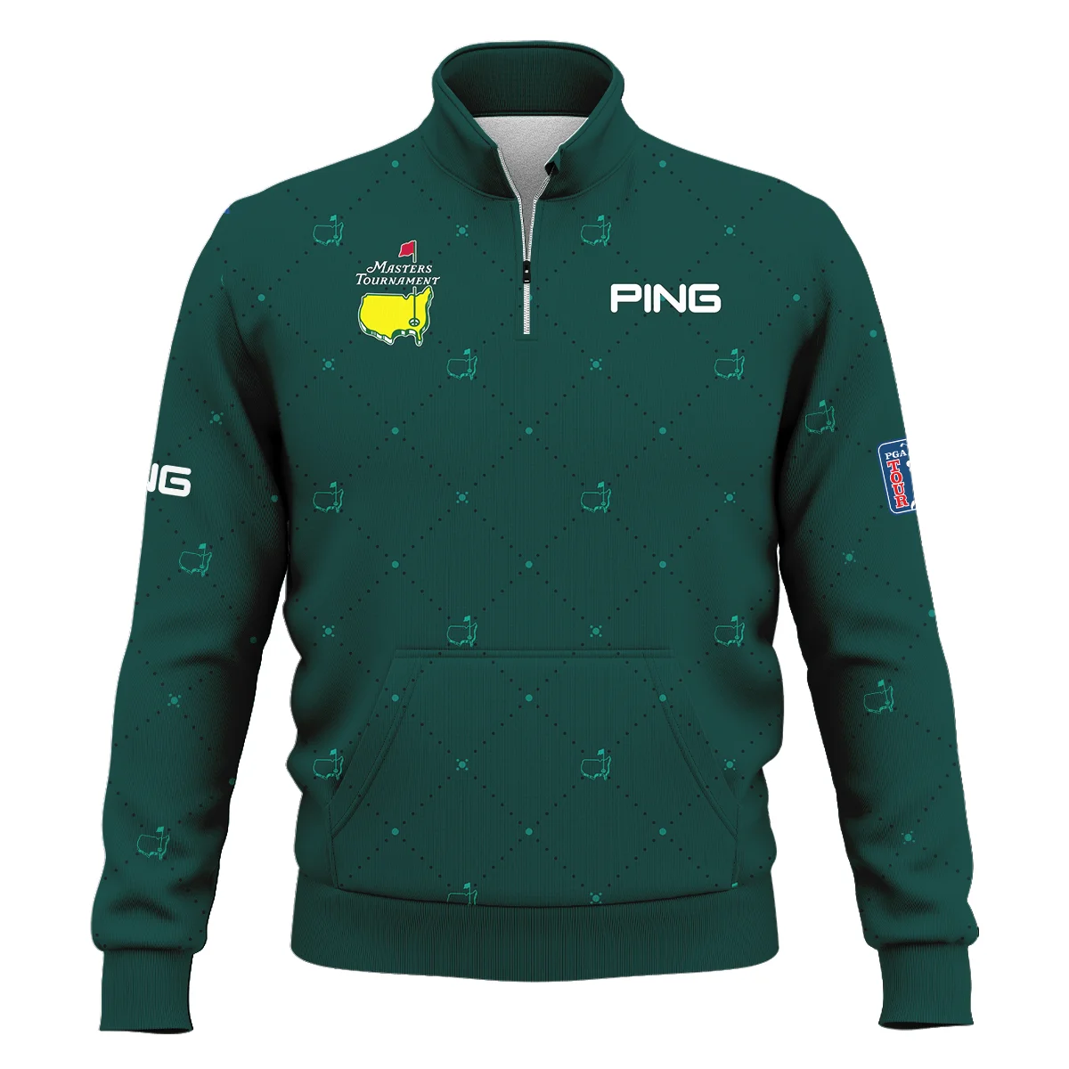 Dark Green Pattern In Retro Style With Logo Masters Tournament Ping Style Classic Quarter Zipped Sweatshirt