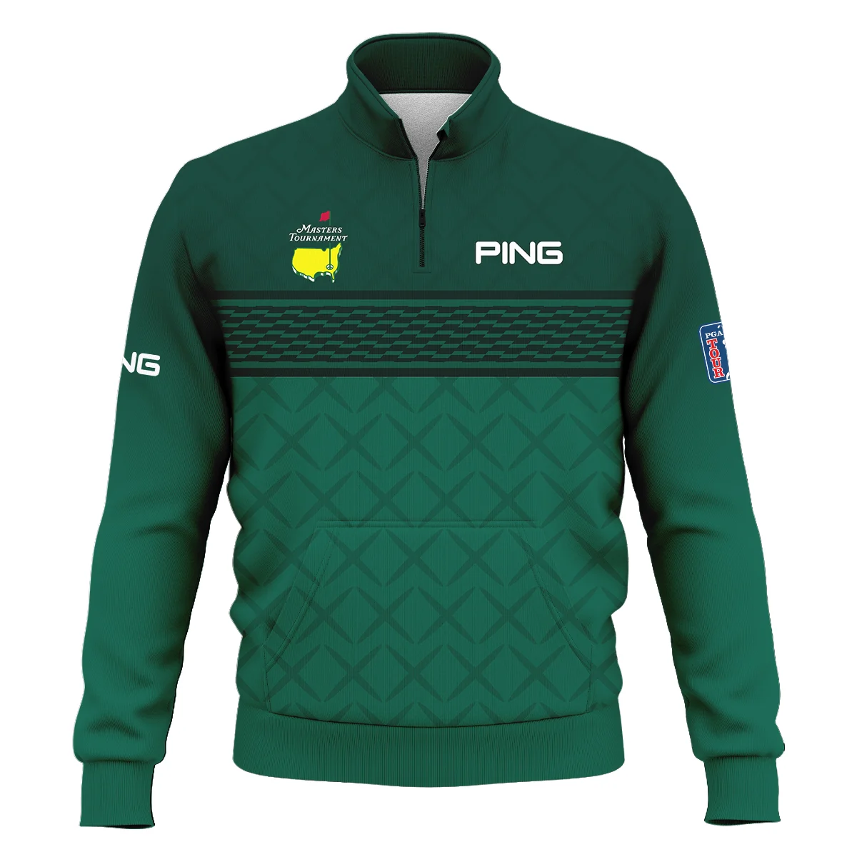 Dark Green Pattern Sublimation Sport Masters Tournament Ping Style Classic Quarter Zipped Sweatshirt