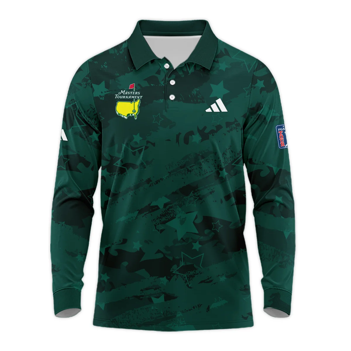 Dark Green Stars Pattern Grunge Background Masters Tournament Adidas Long Polo Shirt Style Classic Long Polo Shirt For Men