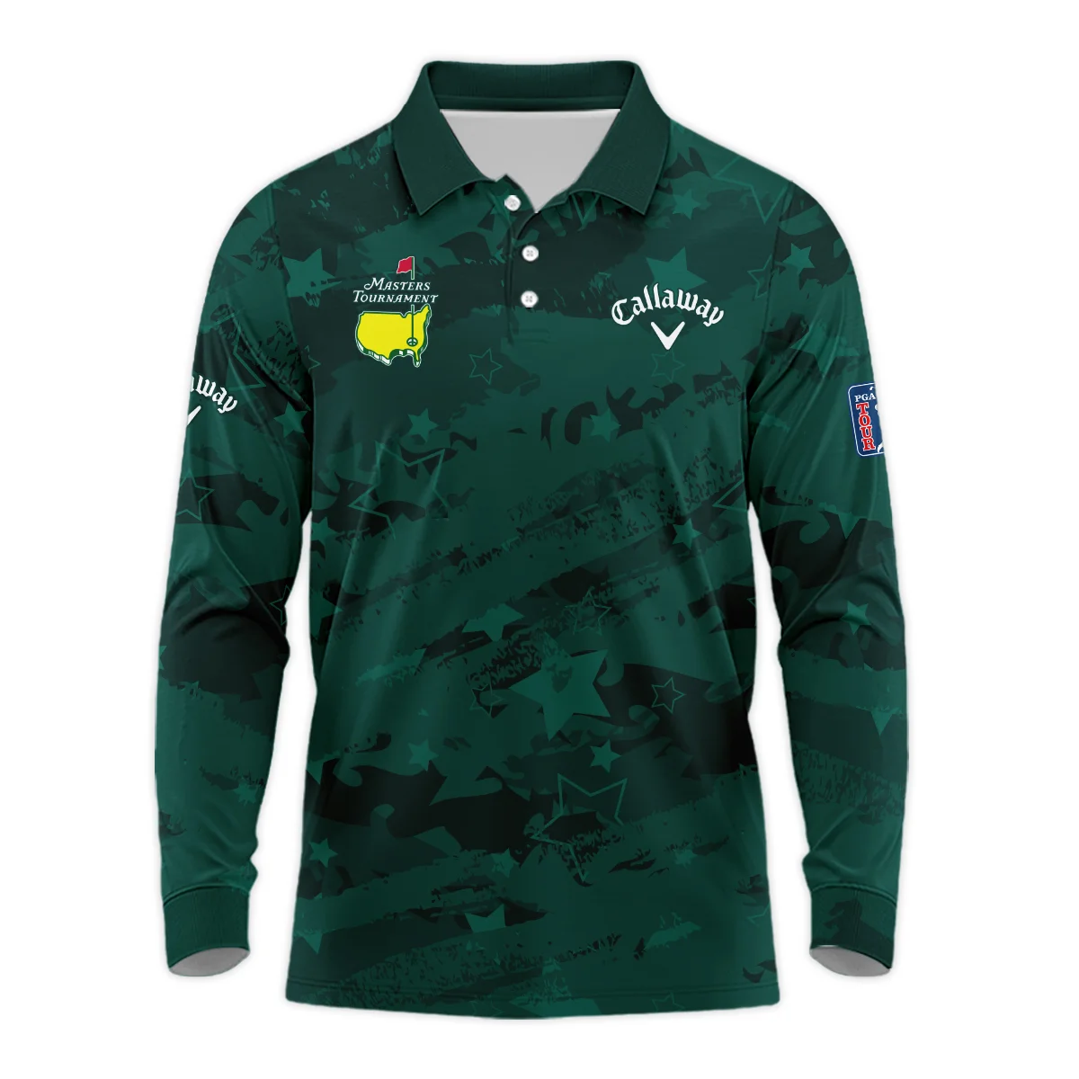 Dark Green Stars Pattern Grunge Background Masters Tournament Callaway Long Polo Shirt Style Classic Long Polo Shirt For Men
