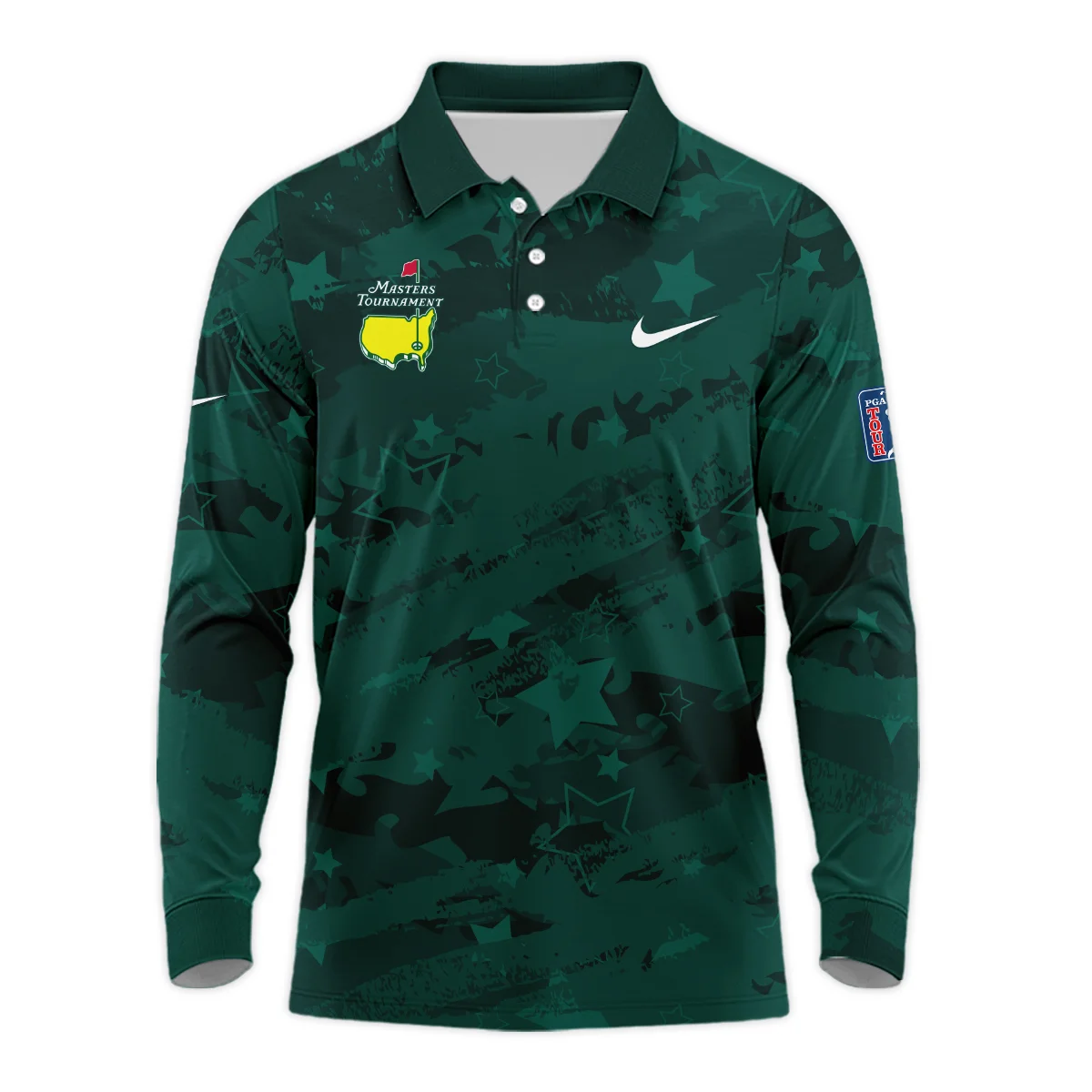 Dark Green Stars Pattern Grunge Background Masters Tournament Nike Long Polo Shirt Style Classic Long Polo Shirt For Men