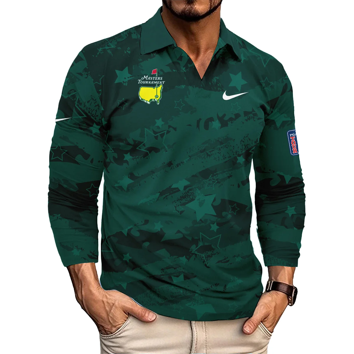 Dark Green Stars Pattern Grunge Background Masters Tournament Nike Vneck Polo Shirt Style Classic Polo Shirt For Men