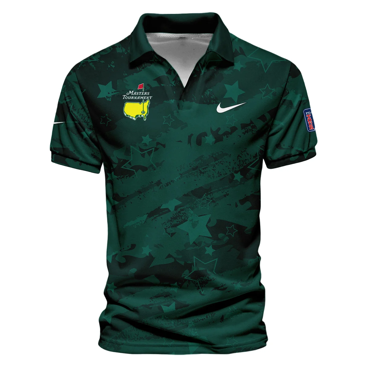 Dark Green Stars Pattern Grunge Background Masters Tournament Nike Vneck Long Polo Shirt Style Classic Long Polo Shirt For Men