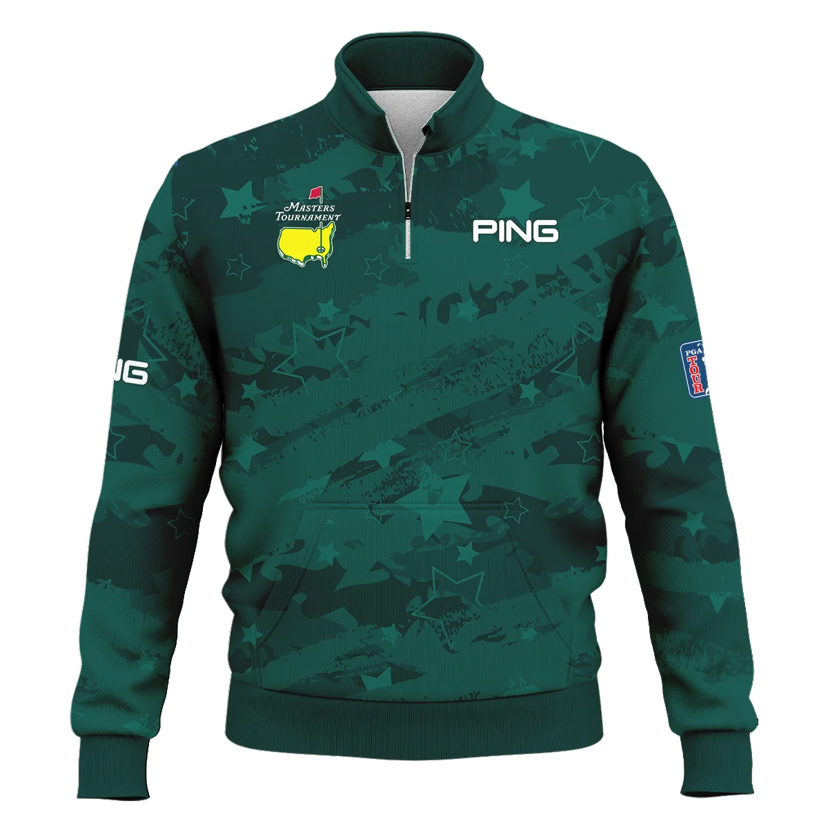 Dark Green Stars Pattern Grunge Background Masters Tournament Ping Style Classic Quarter Zipped Sweatshirt