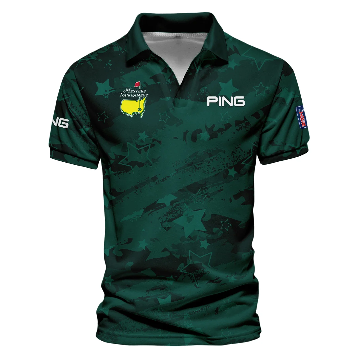 Dark Green Stars Pattern Grunge Background Masters Tournament Ping Vneck Polo Shirt Style Classic Polo Shirt For Men