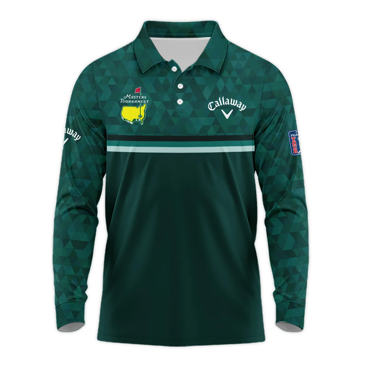 Dark Green Triangle Mosaic Pattern Masters Tournament Callaway Zipper Polo Shirt Style Classic Zipper Polo Shirt For Men