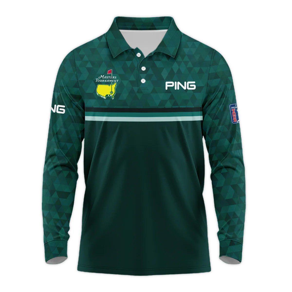 Dark Green Triangle Mosaic Pattern Masters Tournament Ping Long Polo Shirt Style Classic Long Polo Shirt For Men