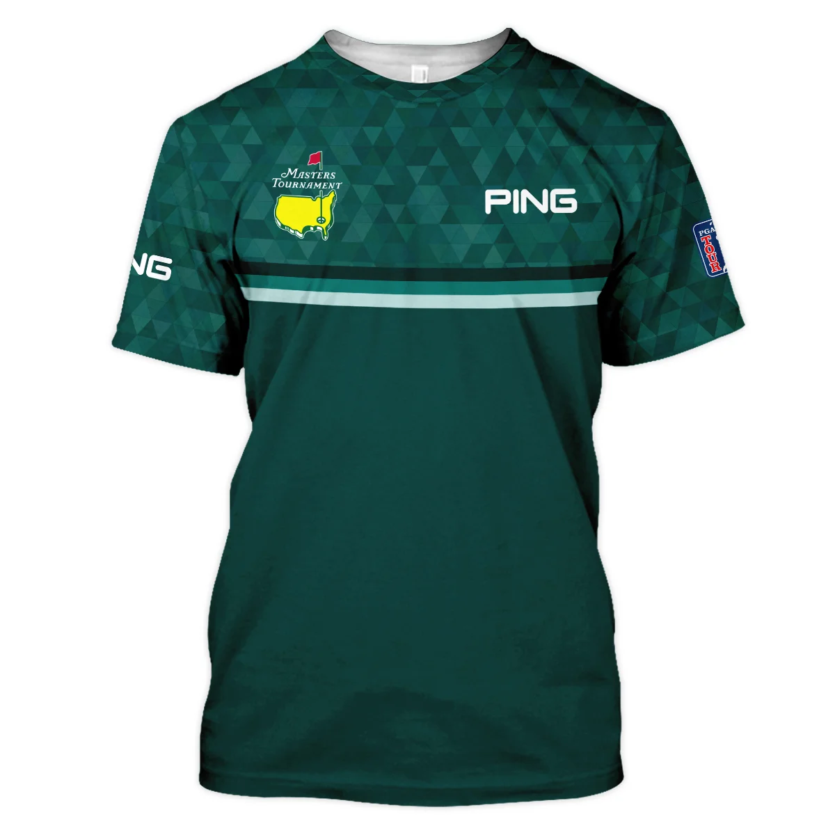 Dark Green Triangle Mosaic Pattern Masters Tournament Ping Vneck Long Polo Shirt Style Classic Long Polo Shirt For Men