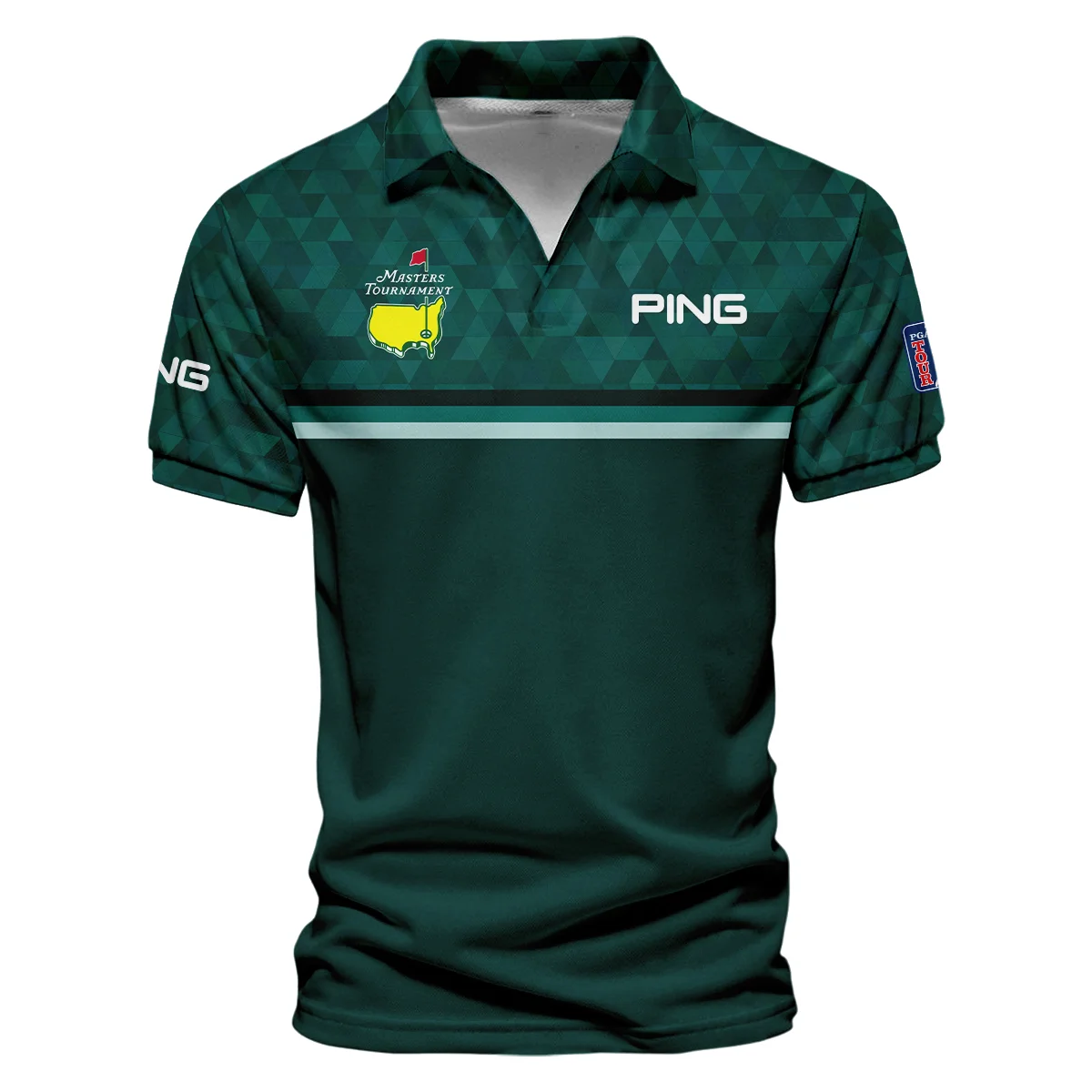 Dark Green Triangle Mosaic Pattern Masters Tournament Ping Vneck Polo Shirt Style Classic Polo Shirt For Men