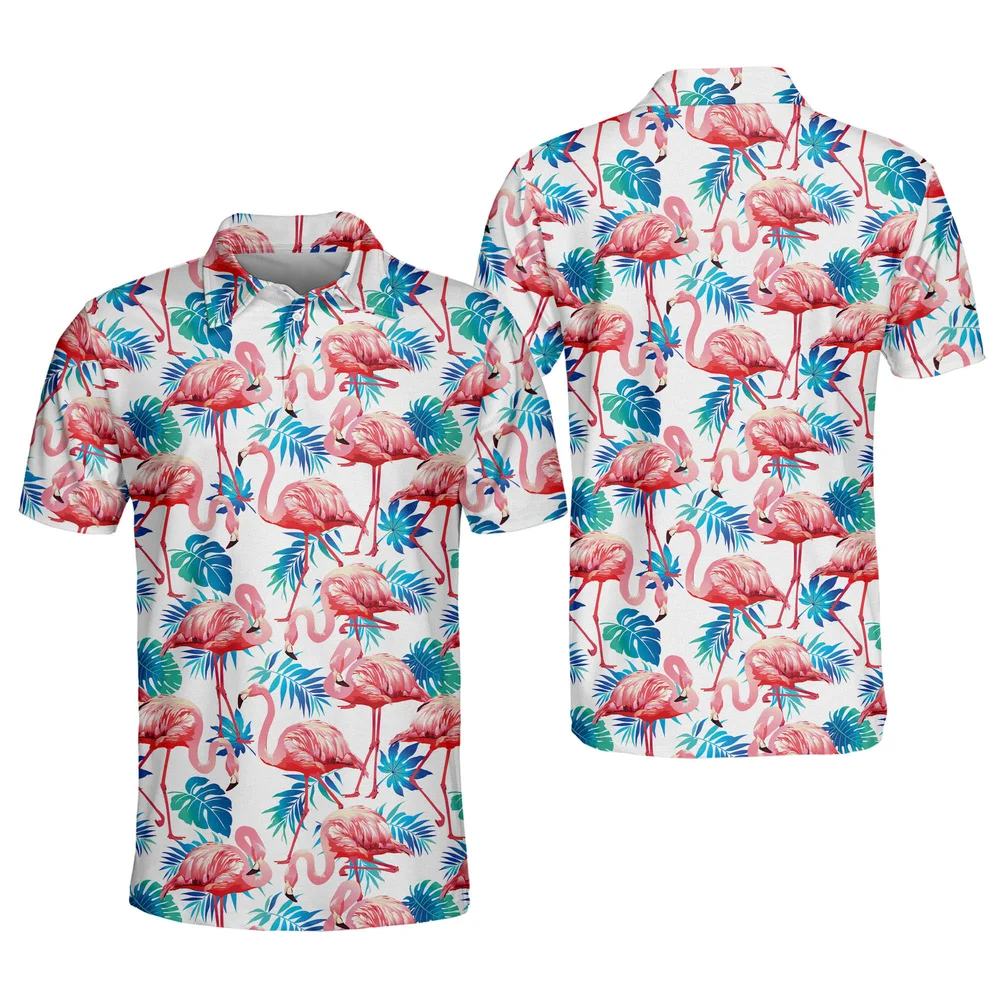 Floral Golf Polo Shirts Tropical Golf Shirts for Men Flamingo Golf Shirt Mens Tropical Shirts Short Sleeve Floral Shirts Dry Fit GOLF