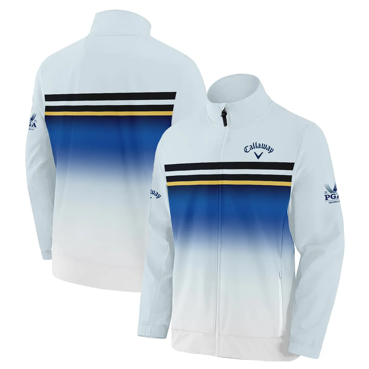 Golf 2024 PGA Championship Callaway Zipper Polo Shirt Sports Light Blue Black Stripe All Over Print Zipper Polo Shirt For Men
