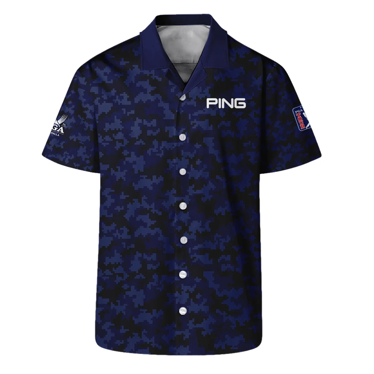 Golf 2024 PGA Championship Ping Hawaiian Shirt Blue Camouflage Pattern Sport All Over Print Oversized Hawaiian Shirt