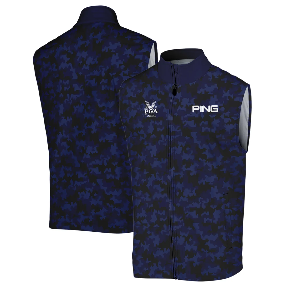 Golf 2024 PGA Championship Ping Sleeveless Jacket Blue Camouflage Pattern Sport All Over Print Sleeveless Jacket