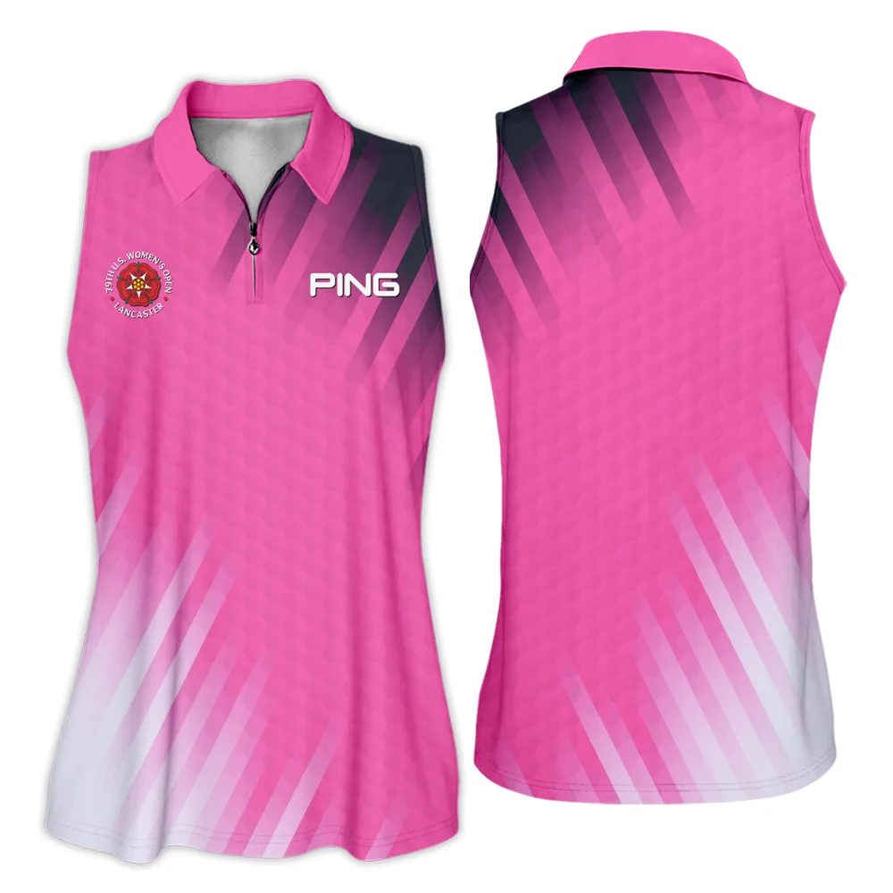 Golf 79th U.S. Women’s Open Lancaster Ping Zipper Sleeveless Polo Shirt Pink Color All Over Print Zipper Sleeveless Polo Shirt For Woman