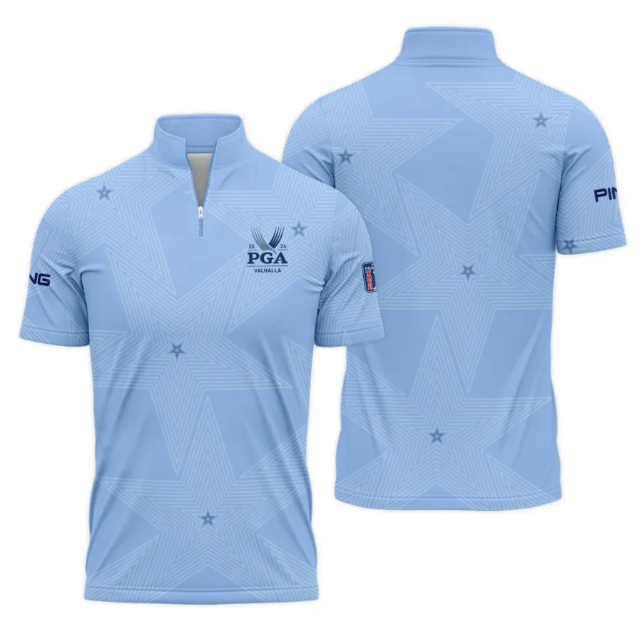 Golf Blue Color Star Pattern 2024 PGA Championship Valhalla Ping Quarter-Zip Polo Shirt