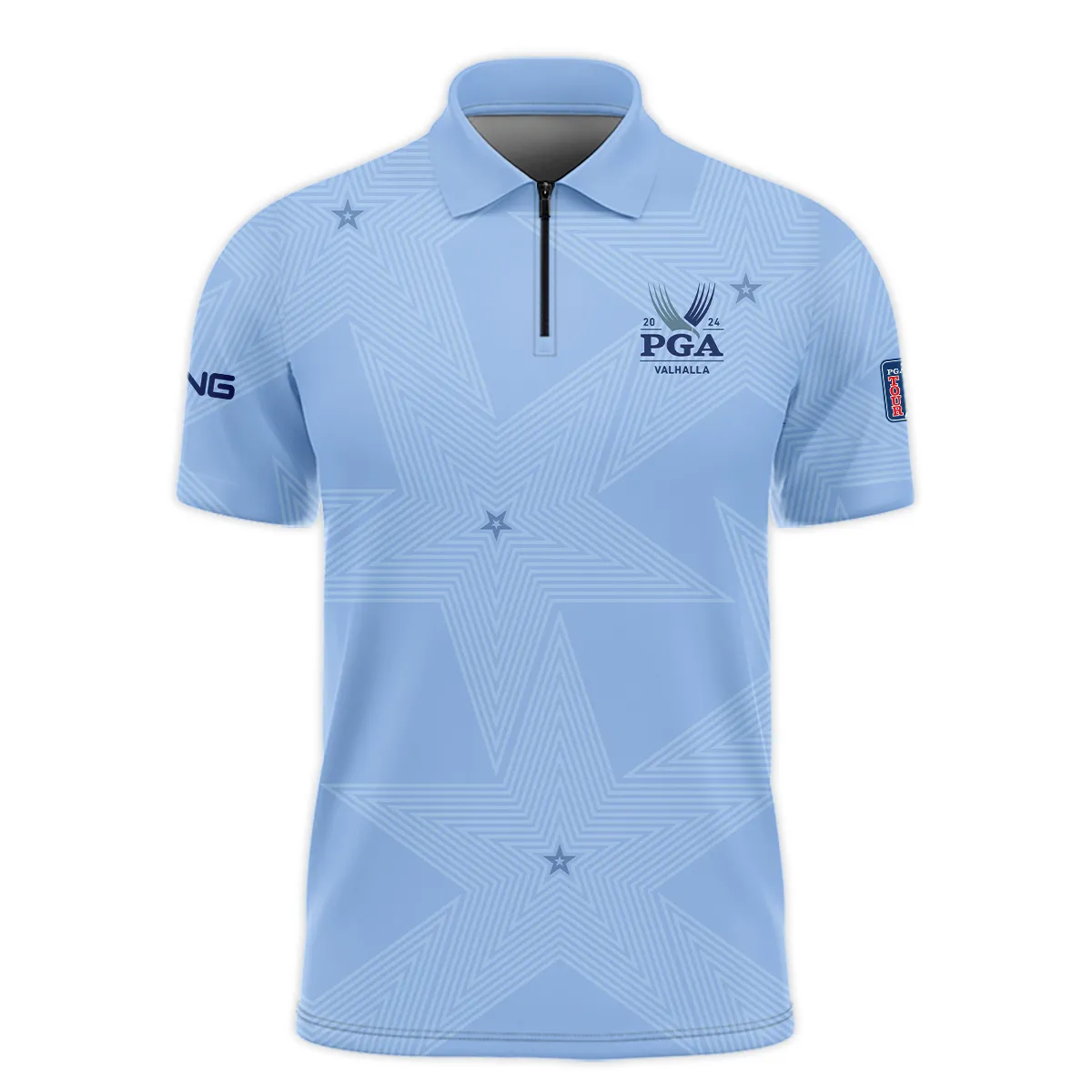 Golf Blue Color Star Pattern 2024 PGA Championship Valhalla Ping Zipper Polo Shirt Style Classic