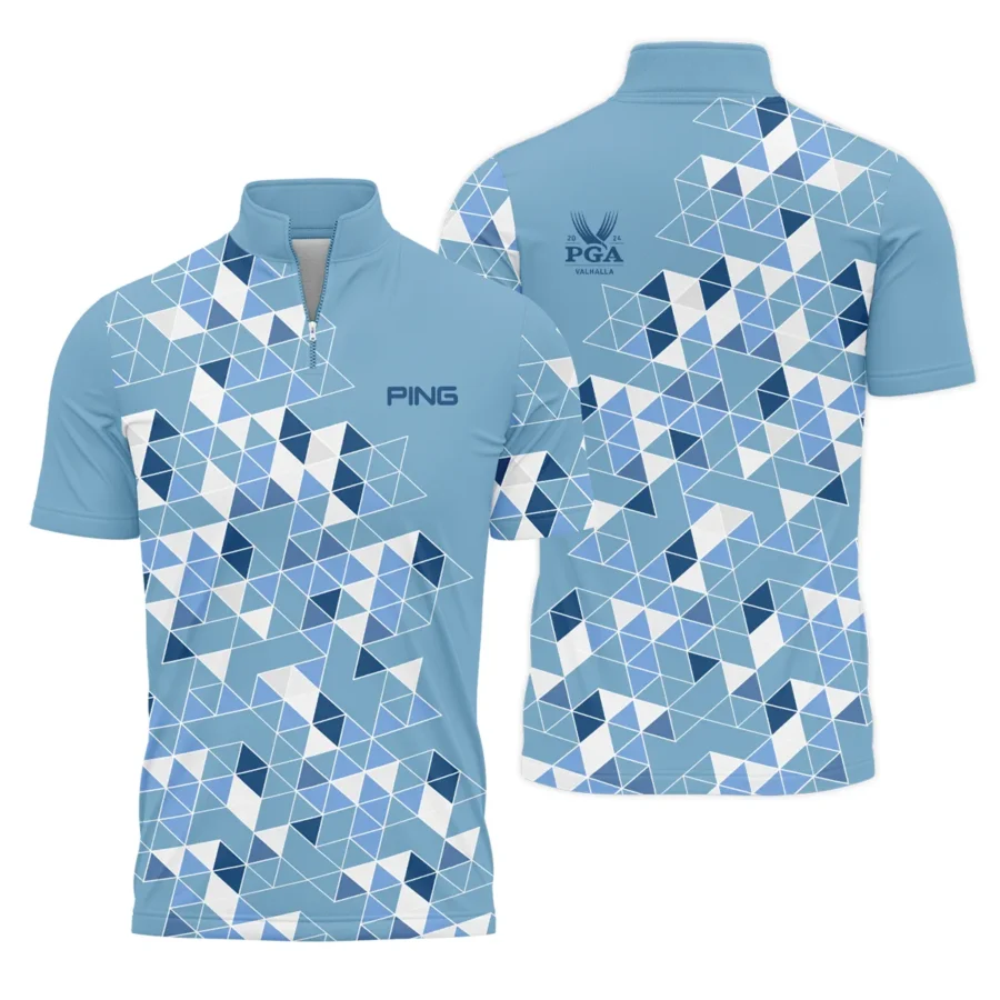 Golf Blue Geometric Mosaic Pattern 2024 PGA Championship Valhalla Ping Quarter-Zip Polo Shirt