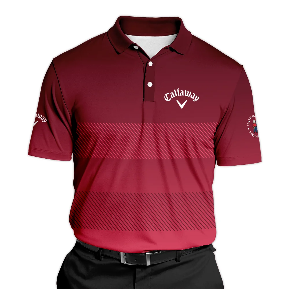 Golf Callaway 124th U.S. Open Pinehurst Sports Zipper Polo Shirt Red Gradient Stripes Pattern All Over Print Zipper Polo Shirt For Men