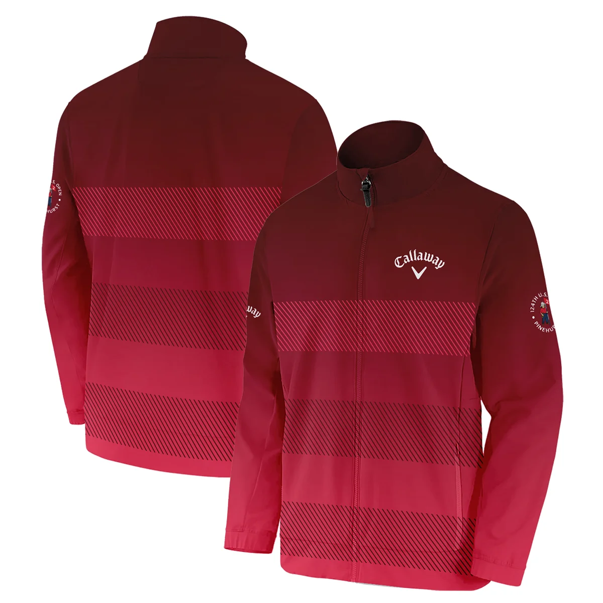 Golf Callaway 124th U.S. Open Pinehurst Sports Quarter-Zip Jacket Red Gradient Stripes Pattern All Over Print Quarter-Zip Jacket