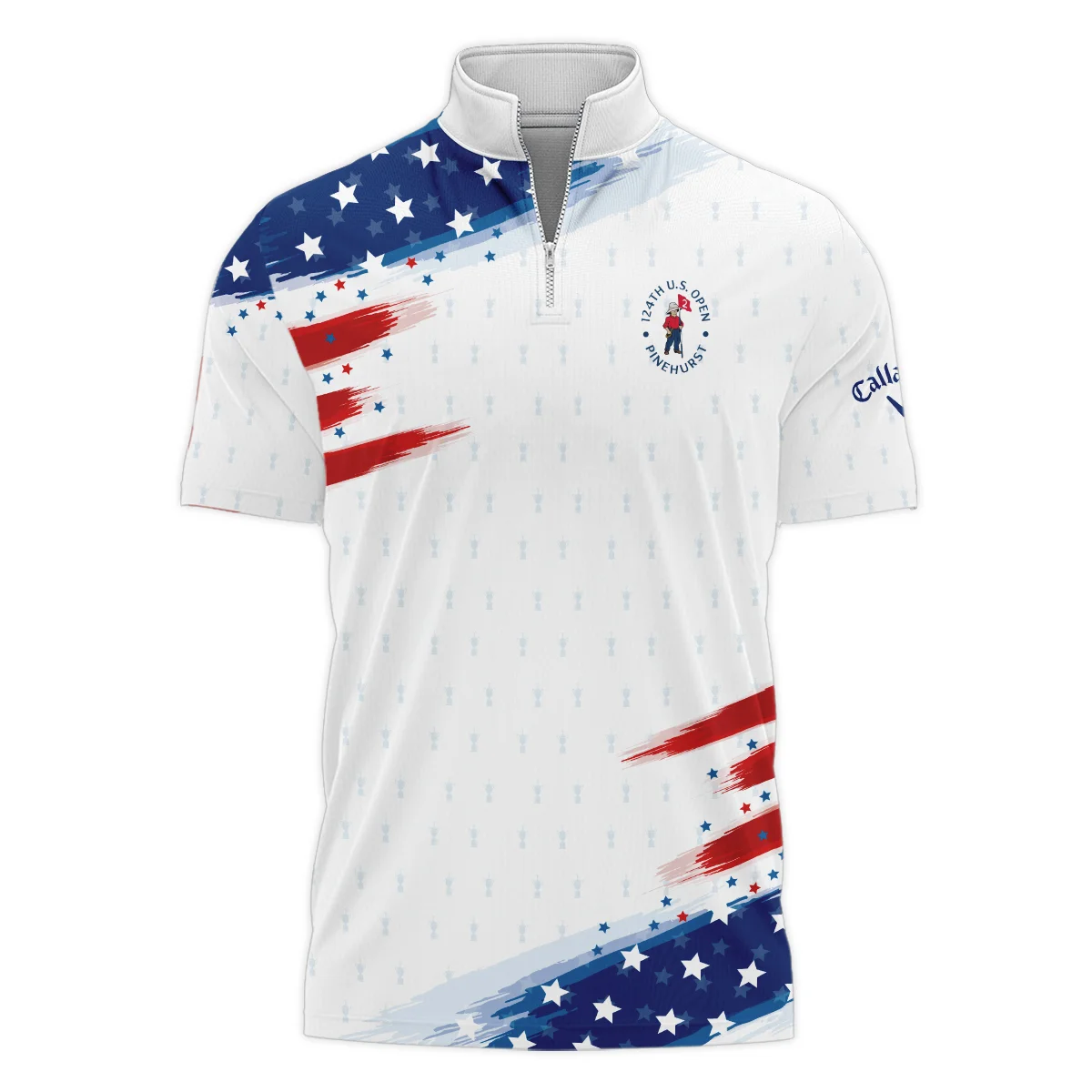 Golf Flag American 124th U.S. Open Pinehurst Callaway Style Classic, Short Sleeve Polo Shirts Quarter-Zip Casual Slim Fit Mock Neck Basic