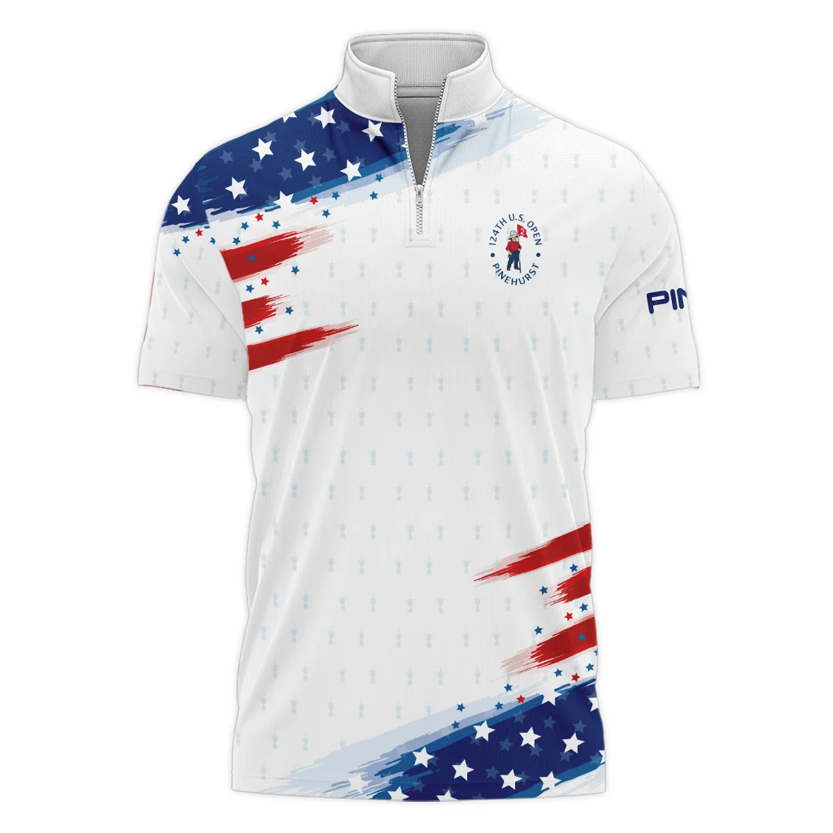 Golf Flag American 124th U.S. Open Pinehurst Ping Style Classic, Short Sleeve Polo Shirts Quarter-Zip Casual Slim Fit Mock Neck Basic