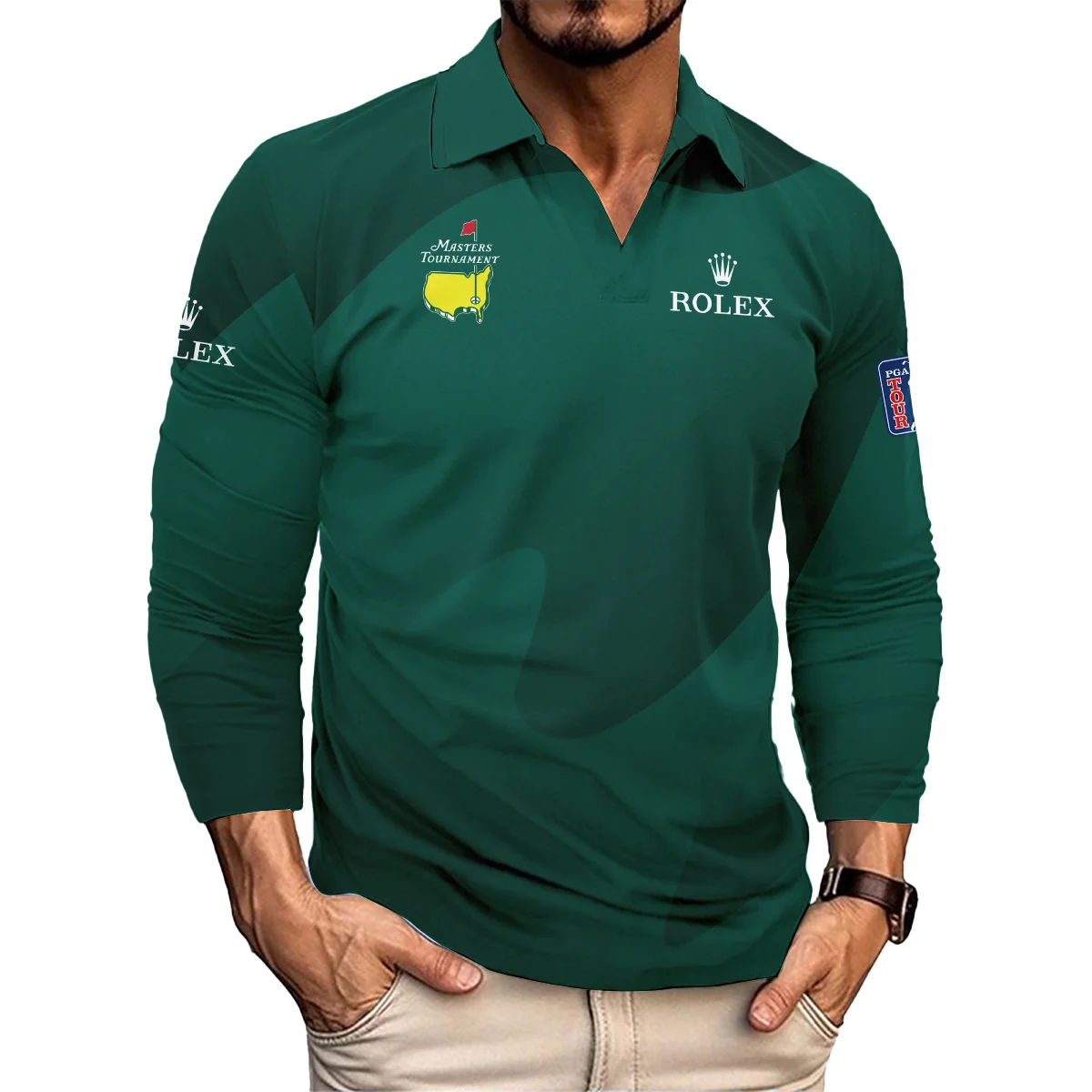 Golf For Sublimation Sport Green Masters Tournament Rolex Long Polo Shirt Style Classic Long Polo Shirt For Men