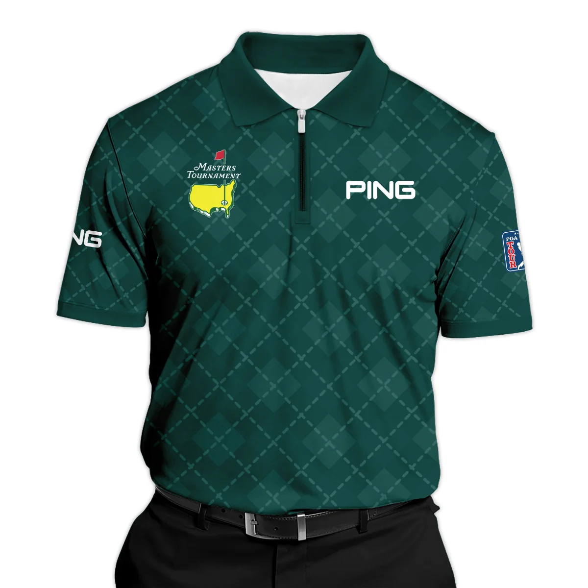 Golf Geometric Pattern Green Masters Tournament Ping Zipper Polo Shirt Style Classic Zipper Polo Shirt For Men