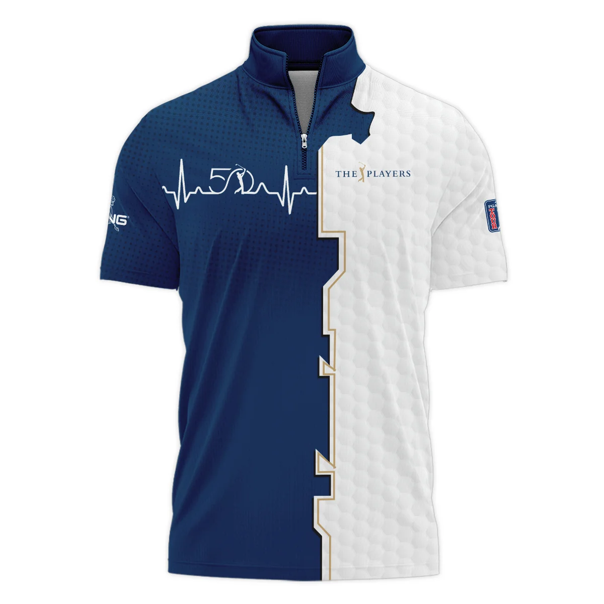 Golf Heart Beat Navy Blue THE PLAYERS Championship Ping Style Classic, Short Sleeve Polo Shirts Quarter-Zip Casual Slim Fit Mock Neck Basic