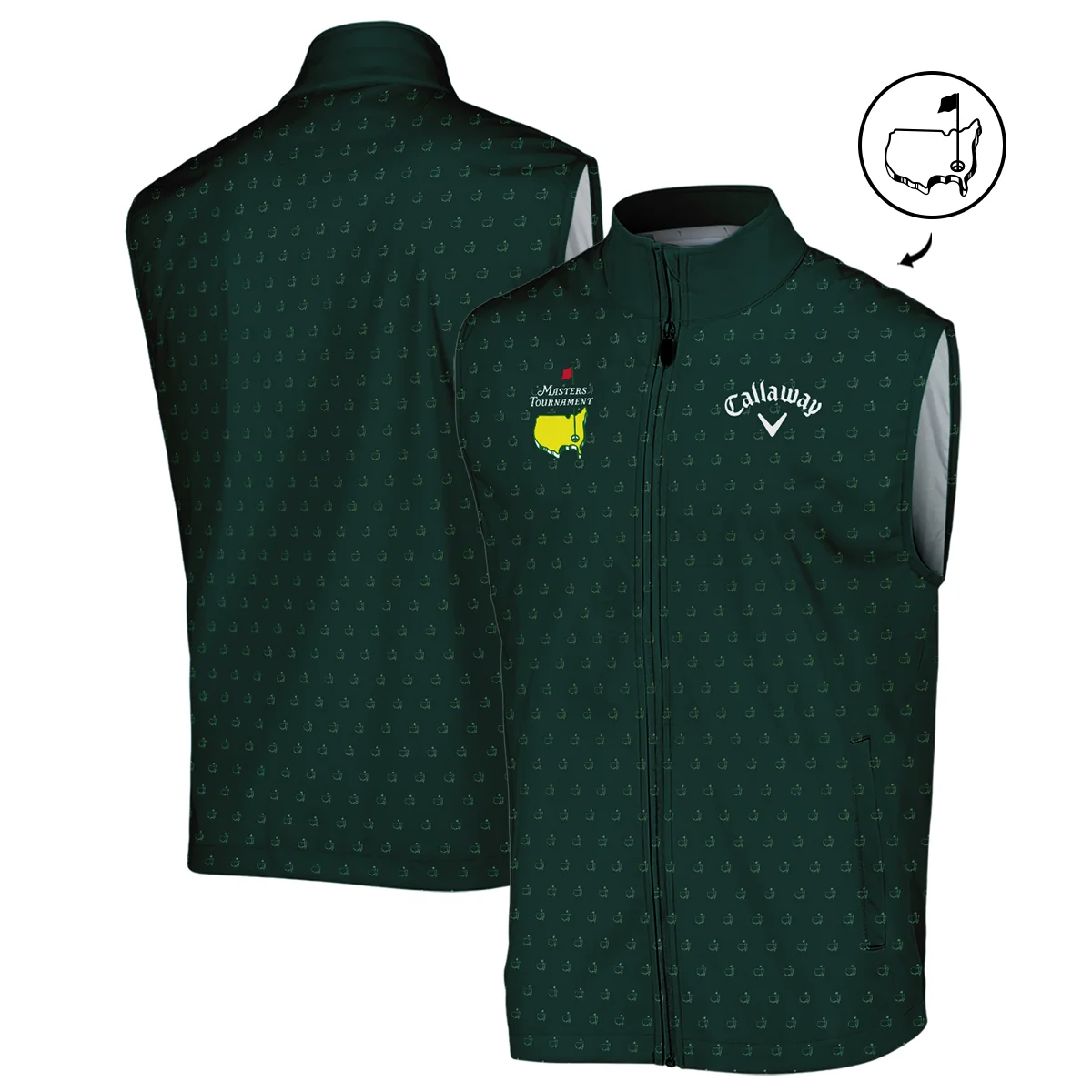 Golf Masters Tournament Callaway Zipper Polo Shirt Logo Pattern Gold Green Golf Sports All Over Print Zipper Polo Shirt For Men