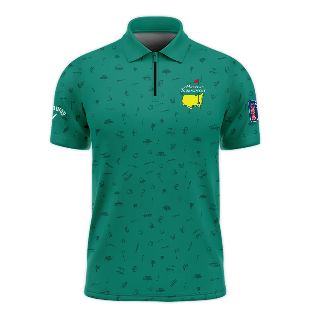 Golf Masters Tournament Callaway Zipper Polo Shirt Augusta Icons Pattern Green Golf Sports All Over Print Zipper Polo Shirt For Men