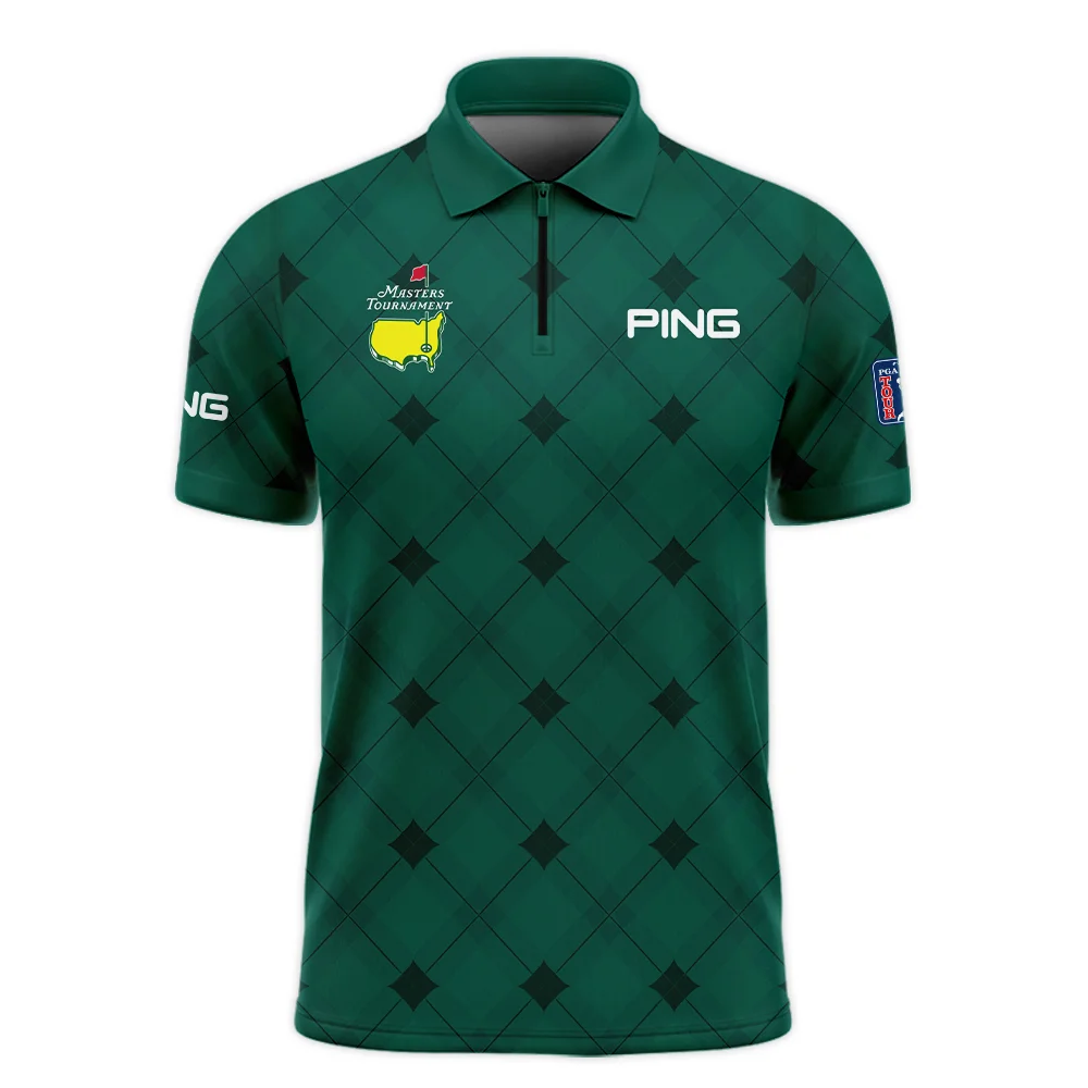 Golf Masters Tournament Green Argyle Pattern Ping Zipper Polo Shirt Style Classic Zipper Polo Shirt For Men