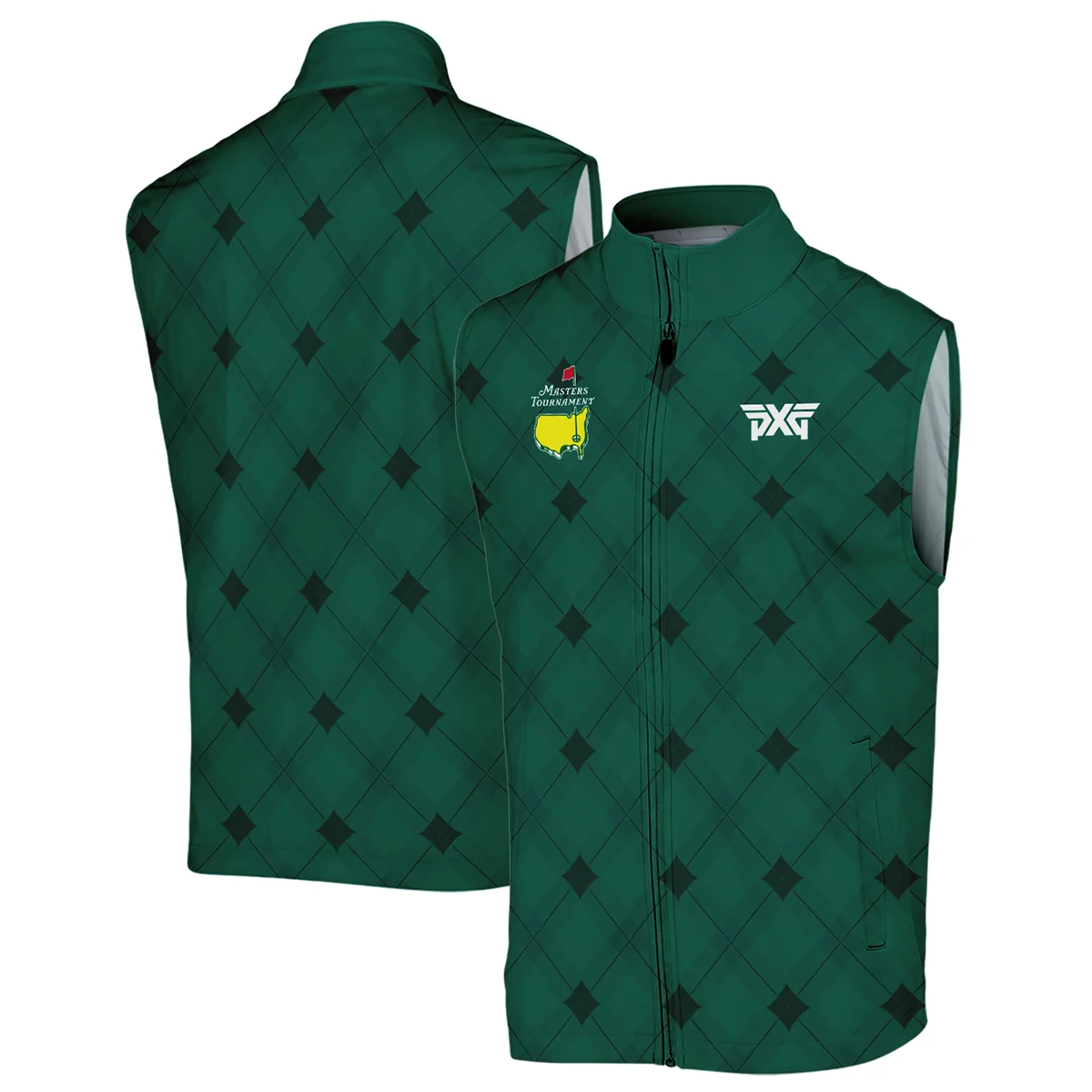 Golf Masters Tournament Green Argyle Pattern Sleeveless Jacket Style Classic Sleeveless Jacket