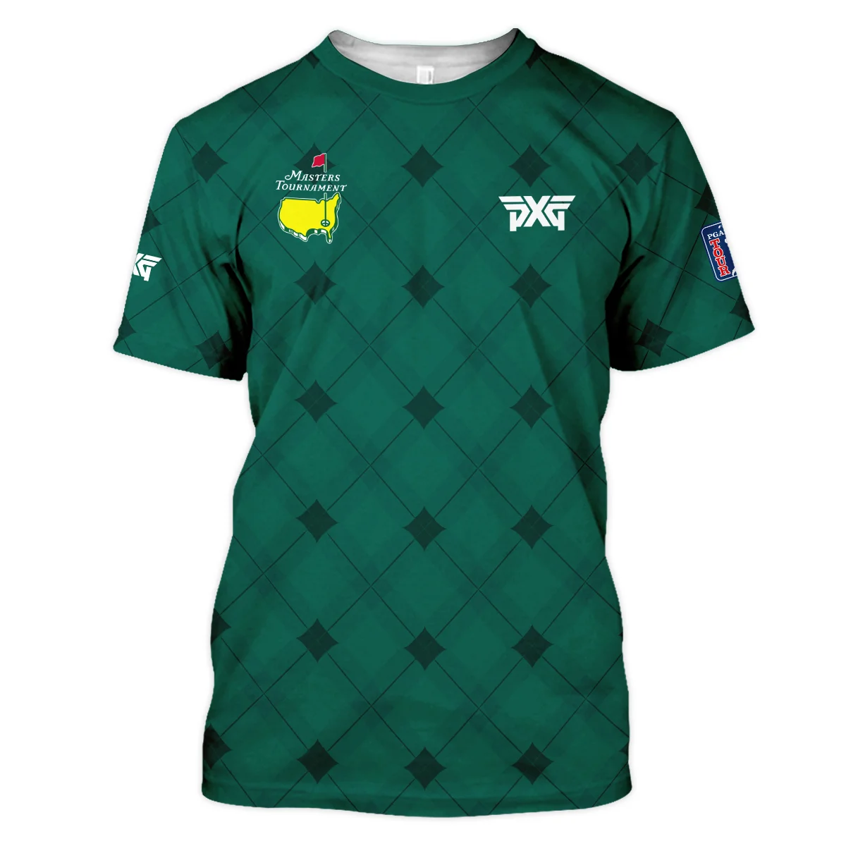 Golf Masters Tournament Green Argyle Pattern Long Polo Shirt Style Classic Long Polo Shirt For Men