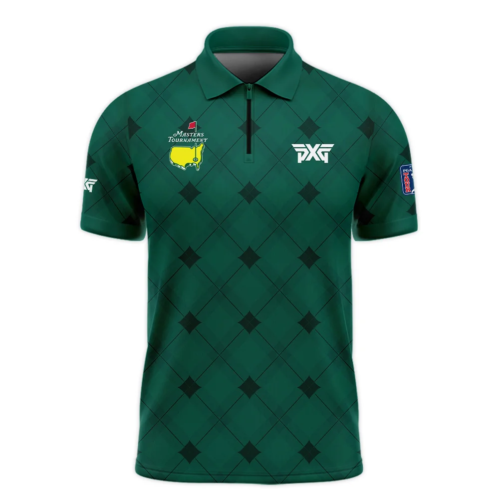 Golf Masters Tournament Green Argyle Pattern Zipper Polo Shirt Style Classic Zipper Polo Shirt For Men