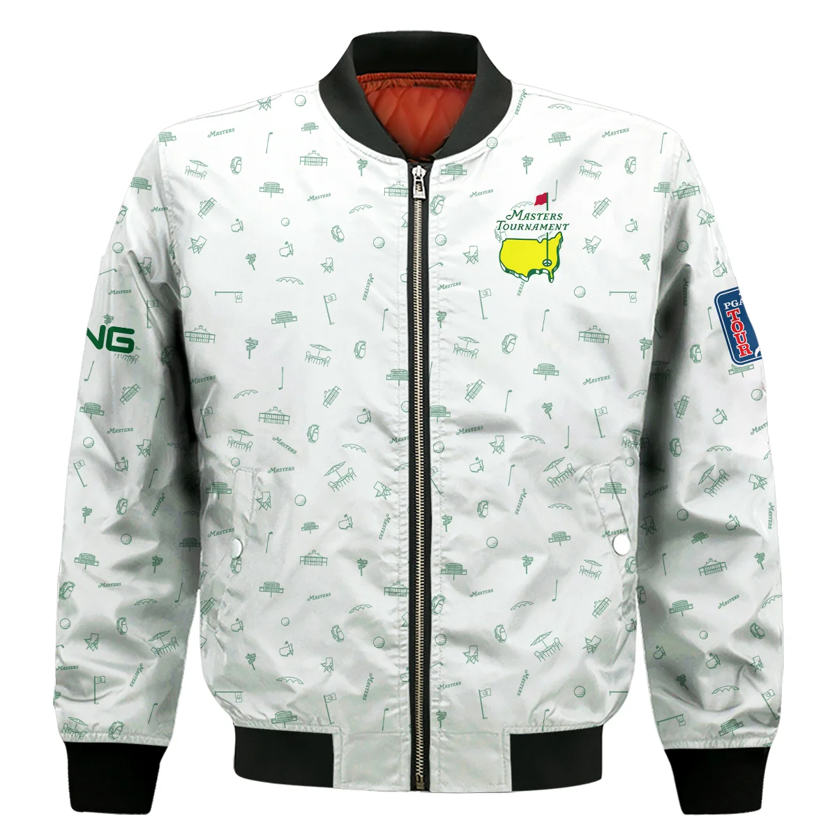 Golf Sport Masters Tournament Ping Zipper Polo Shirt Sports Augusta Icons Pattern White Green Zipper Polo Shirt For Men