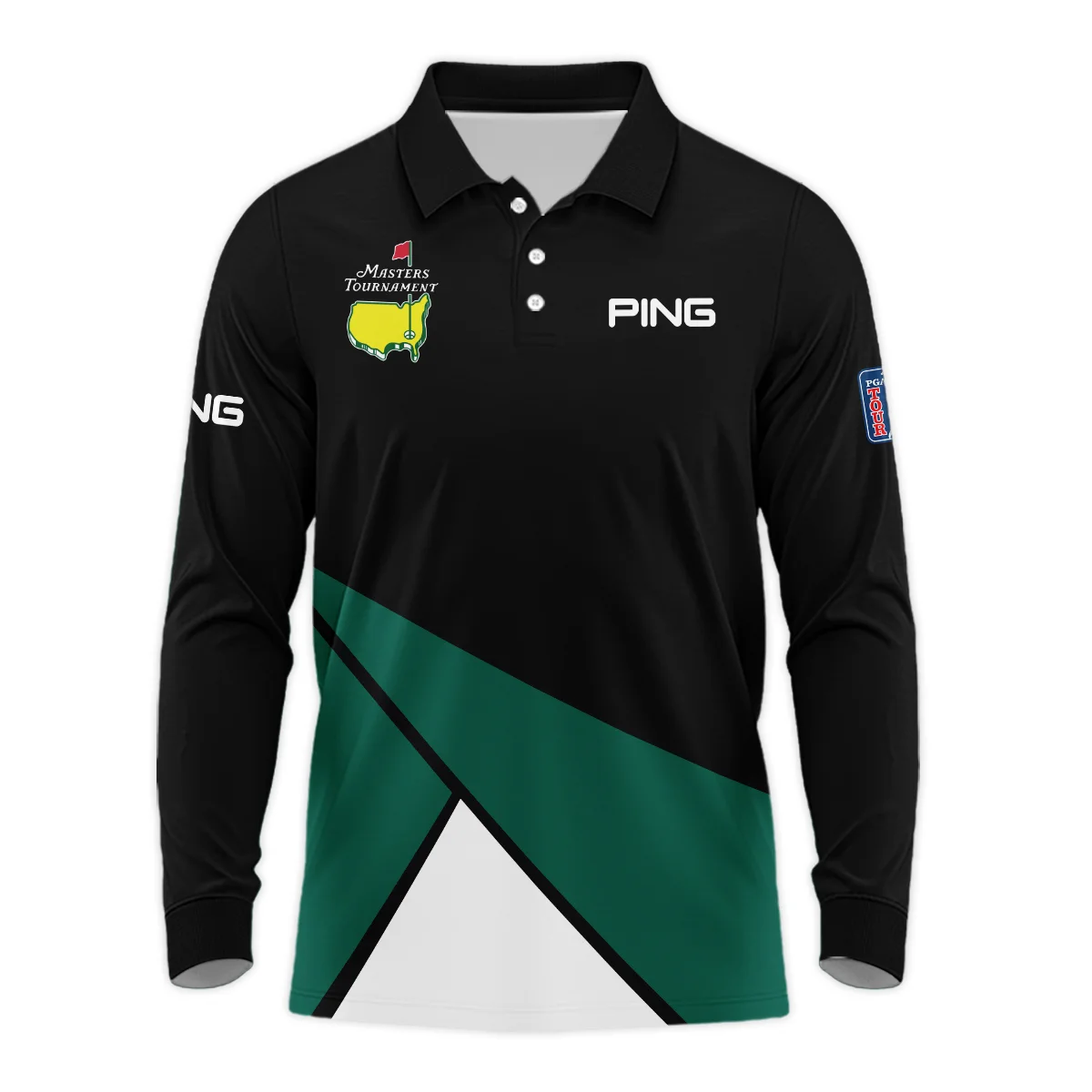 Golf Masters Tournament Ping Long Polo Shirt Black And Green Golf Sports All Over Print Long Polo Shirt For Men