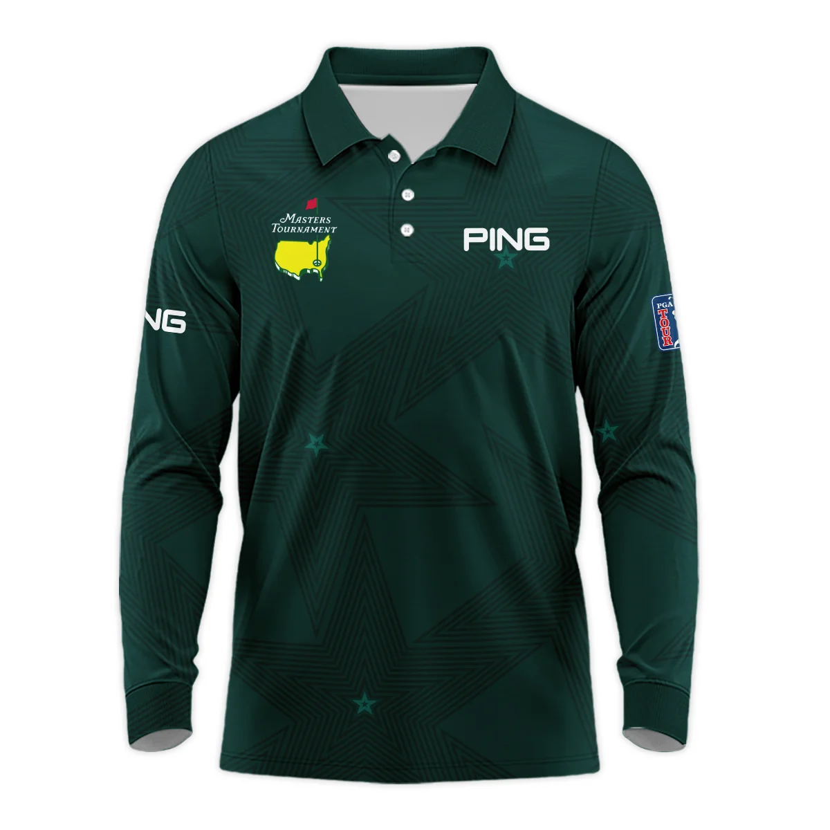 Golf Masters Tournament Ping Long Polo Shirt Stars Dark Green Golf Sports All Over Print Long Polo Shirt For Men