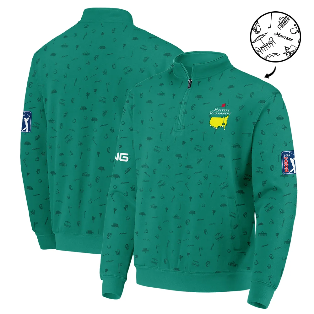 Golf Masters Tournament Ping Quarter-Zip Jacket Augusta Icons Pattern Green Golf Sports All Over Print Quarter-Zip Jacket