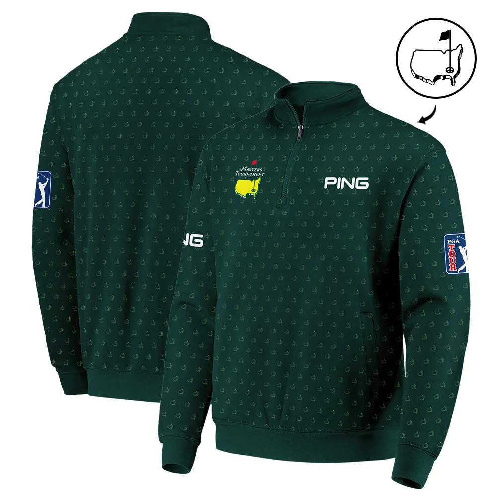 Golf Masters Tournament Ping Quarter-Zip Jacket Logo Pattern Gold Green Golf Sports All Over Print Quarter-Zip Jacket