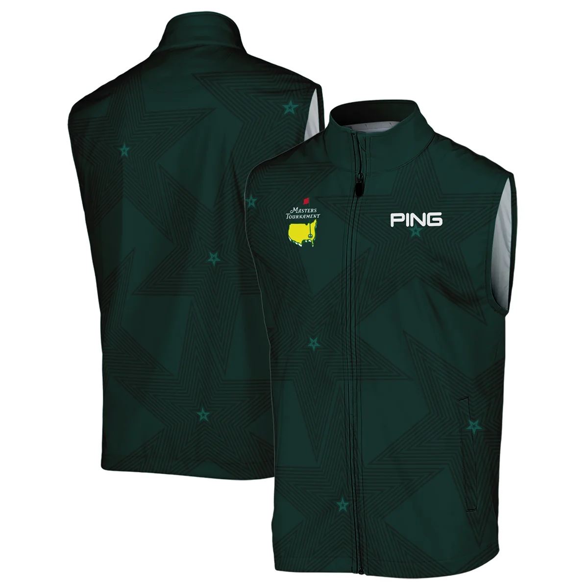 Golf Masters Tournament Ping Sleeveless Jacket Stars Dark Green Golf Sports All Over Print Sleeveless Jacket