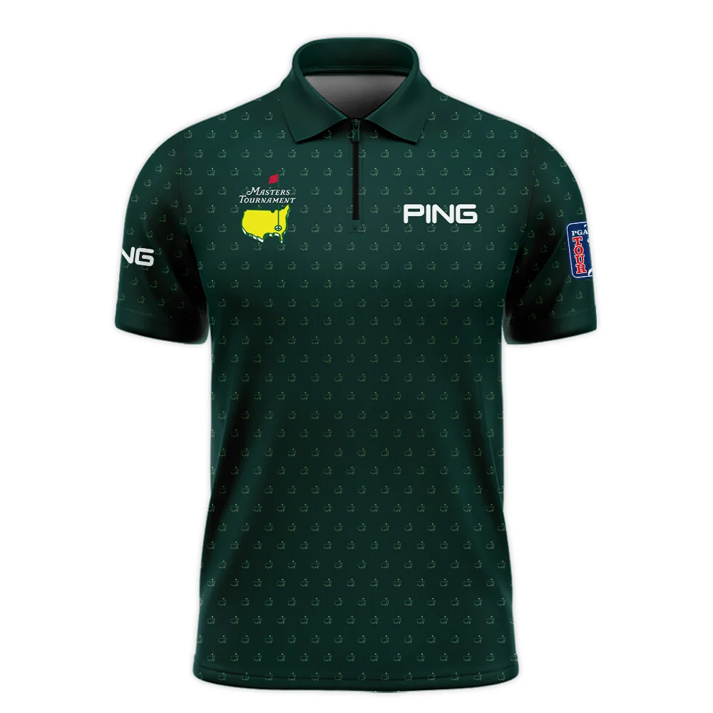 Golf Masters Tournament Ping Zipper Polo Shirt Logo Pattern Gold Green Golf Sports All Over Print Zipper Polo Shirt For Men
